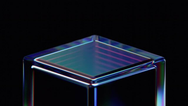 Abstract animation, 3d render of rotating glass cube, 4k seamless looped video
