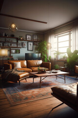Obraz na płótnie Canvas Living room interior in modern house in Retro style.