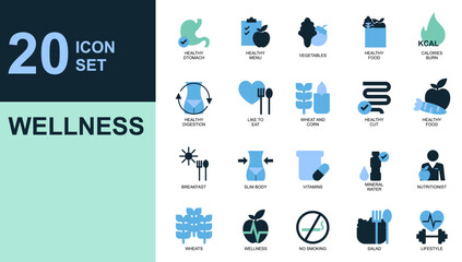 set of wellness Health care icons related to wellness, well being, mental health, healthcare, cosmetics, spa, medical. Outline icon collection
