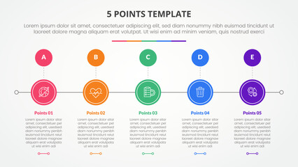 Fototapeta premium 5 points stage template infographic concept for slide presentation with circle horizontal right direction with 5 point list with flat style