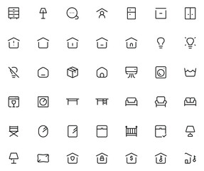 Home and Furniture and home interior elements - thin line web icon set. Simple vector illustration.