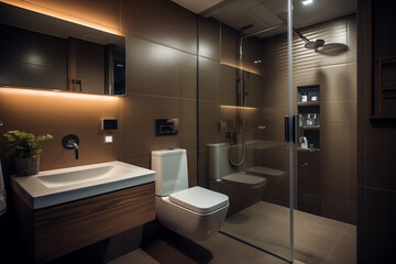 Modern bathroom with glass shower.