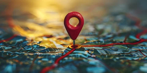 Fotobehang Localized Search Optimization Strategy with Pinpoint Icon on Map: An SEO Concept. Concept SEO Strategy, Local Search Optimization, Pinpoint Icon, Map Integration, SEO Concept © Ян Заболотний