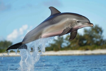 a slowmotion shot of a dolphins acrobatic twist in midair