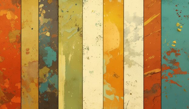 A painting of several vertical stripes with different colors and textures, each representing the five elements in nature. 