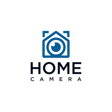 Camera logo with an abstract house shape and with a modern design style for brand identity.