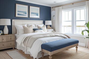 A coastal-inspired bedroom featuring touches of maritime charm