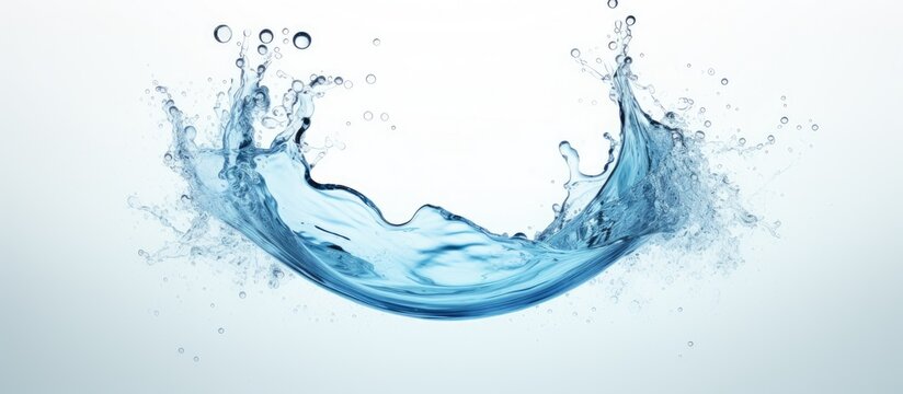 High-speed photograph capturing the moment of a water splash on a clean and clear white background, showcasing fluid dynamics and motion