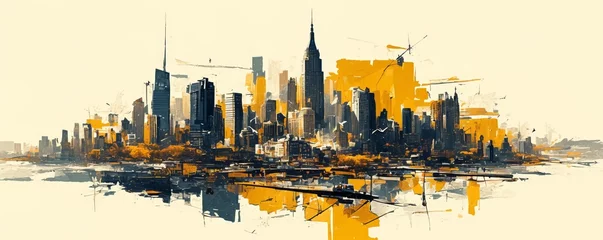 Foto op Canvas A skyline of the city of New York, with skyscrapers and buildings painted in an abstract style © Photo And Art Panda