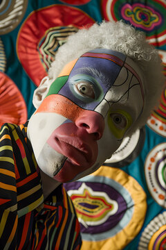 a person with a colorful face painted on their face