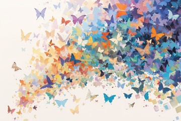 A large group of butterflies were flying in the air in the style of an oil painting. 