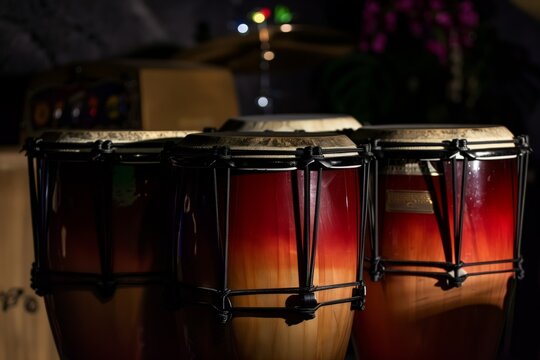 conga drums spotlighted with a dark backdrop