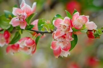 Fototapeta na wymiar closeup of pomegranate flowers in bloom on farm