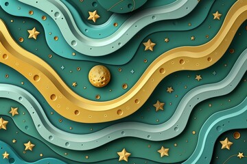 An abstract pattern of soft waves in shades of blue and green. Generative AI