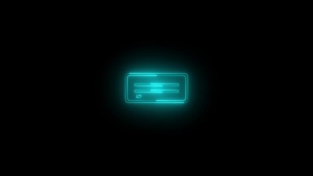 Neon glowing cyan hard disk drive icon animation in black background