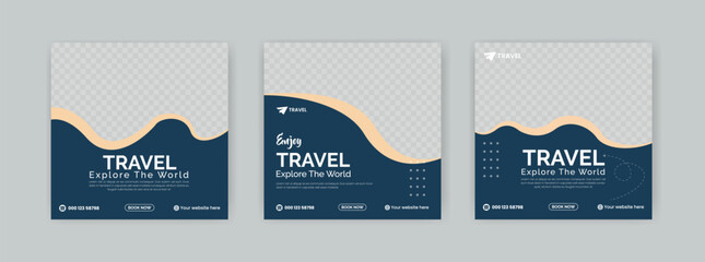 travel sale social media post template. travelling agency business offer promotion. Holiday and tour advertisement banner design