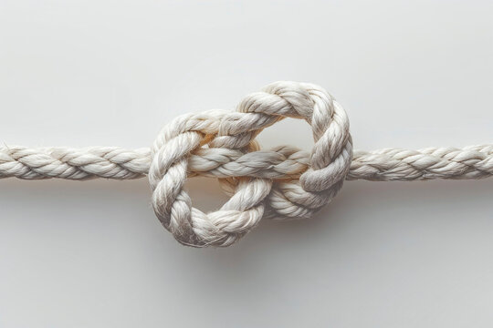 Tightly knotted rope on a white background