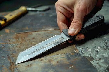 hand changing the blade of a utility knife with a new one