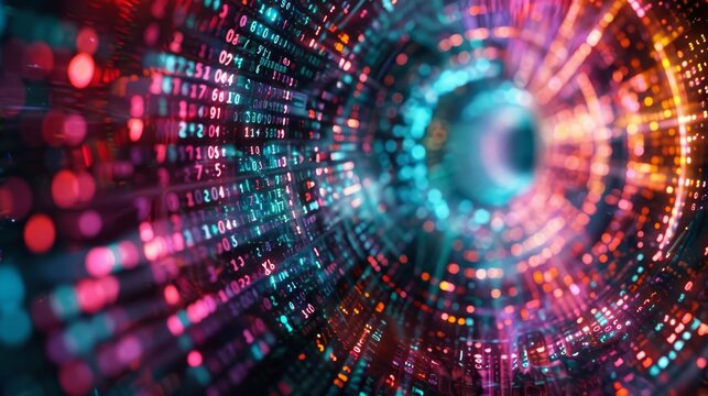 Cyber defense visualized by a secure digital lock receiving streams of binary code