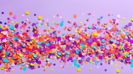 Colorful confetti on purple background.