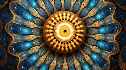Gold and blue ceiling in a muslim mosque