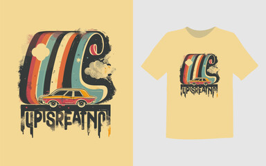 vintage-style t-shirt design that evokes the feeling of the 70s with a retro color scheme