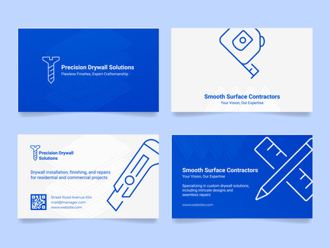 Precision drywall solution contractor service business card design template set realistic vector