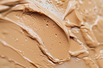 Glossy, textured surface of spread beige makeup foundation.