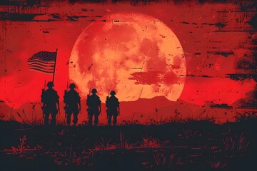 Soldiers Standing in Front of Full Moon - obrazy, fototapety, plakaty