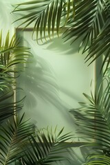 Green Frame Surrounded by Tropical Leaves