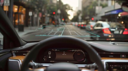 Car heads up display projection crucial information onto the windshield making it easy - obrazy, fototapety, plakaty