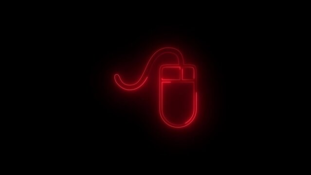 Neon glowing red computer mouse icon animation in black background
