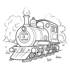 Steam locomotive. Coloring book for children.