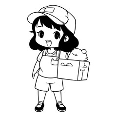 Illustration of a young woman carrying a box with a piggy bank