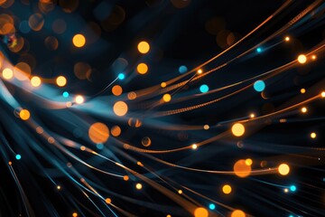 Dynamic fiber optic cables with glowing lights symbolize high-speed data transfer and the connectivity of modern digital communication - AI generated - obrazy, fototapety, plakaty