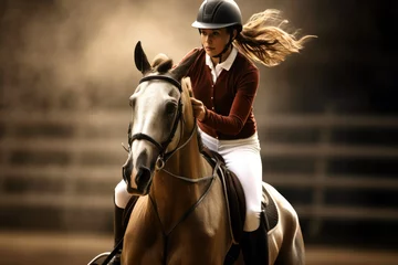 Fotobehang jockey riding a horse in a horse racing © Катерина Решетникова
