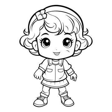 Cute Little Girl Cartoon Mascot Character Vector Illustration.