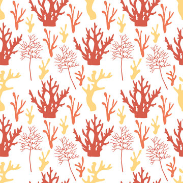 Beautiful seamless vector tropical pattern with corals. Perfect for wallpapers, web page backgrounds, surface textures, textile. Living coral seamless pattern