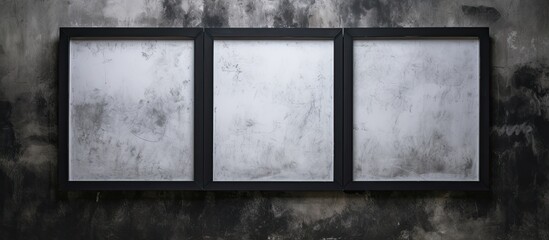 A rectangular window with three separate glass panes is embedded in a weathered brick wall - obrazy, fototapety, plakaty