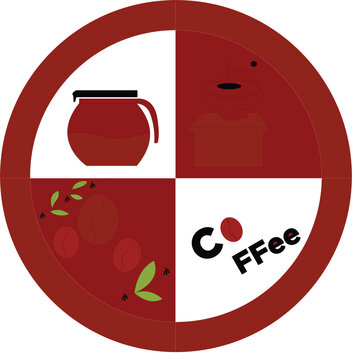 fruit theme coffee logo, coffee cup and writing, circle