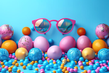 Spring and summer background with bright and cheerful attributes. Concepts of April Fool's Day or April Fool's Day. - obrazy, fototapety, plakaty