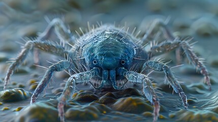 Intricate 3D Visualization of a Microscopic Dust Mite,Unseen Inhabitants of Our World