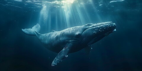 Majestic Whale Hosting Ethereal Underwater Concert with Melodious Calls - obrazy, fototapety, plakaty