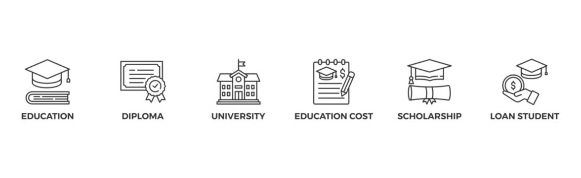 Scholarship banner web icon vector illustration concept with icon of education, diploma, university, education cost, scholarship, loan student
