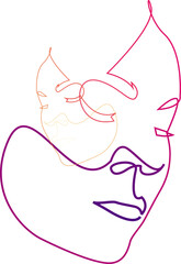 One line drawing of two faces - one inside the other. Abstract art vector illustration.