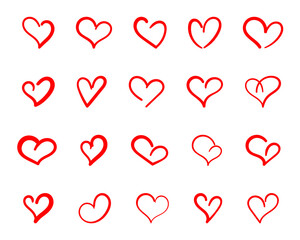 Doodle Red Hearts Icons set, Hand-drawn Love Doodle collection. Vector  illustration for Valentines Day,  wedding, romantic greeting card