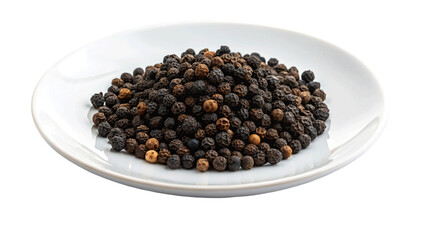 Peppercorn black on plate isolated on Transparent background.