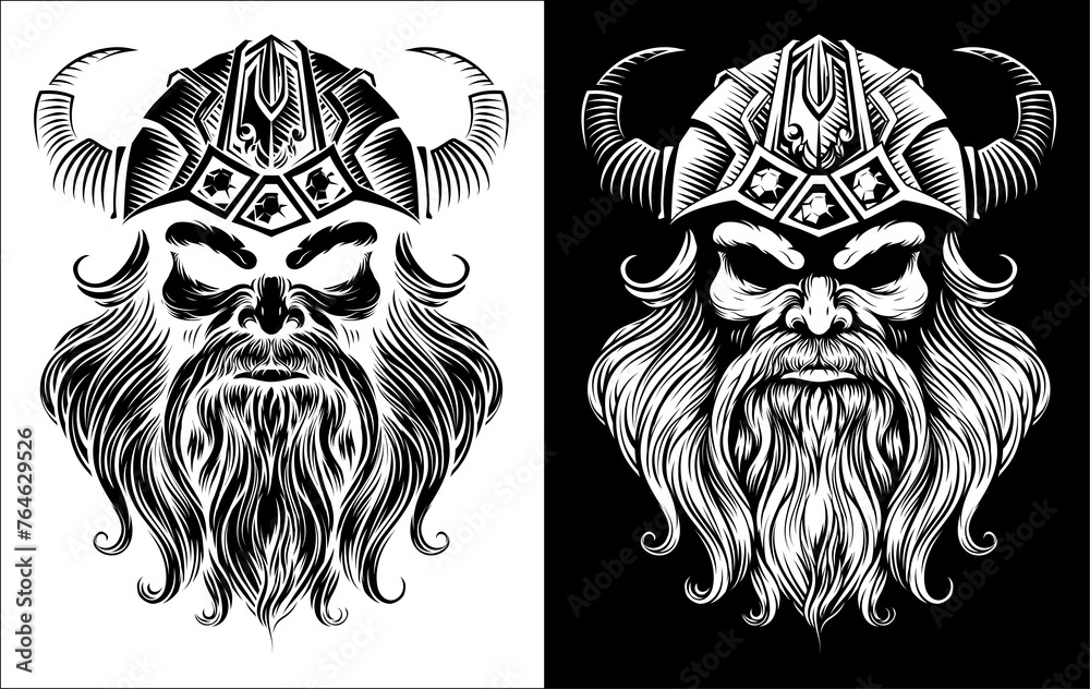 Wall mural Viking Warrior Man Strong Mascot Face in Helmet