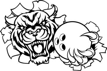 Tiger Cat Animal Sports Bowling Ball Mascot