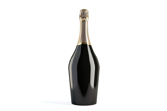 Elegant champagne bottle on white background with space for text, ideal for celebrations, New Year's Eve, or luxury concept